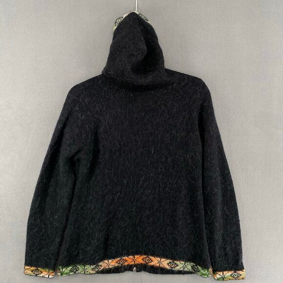 Alpaca Collection Handmade Full Zip Cardigan Sweater Womens L Black Hood - Picture 9 of 16